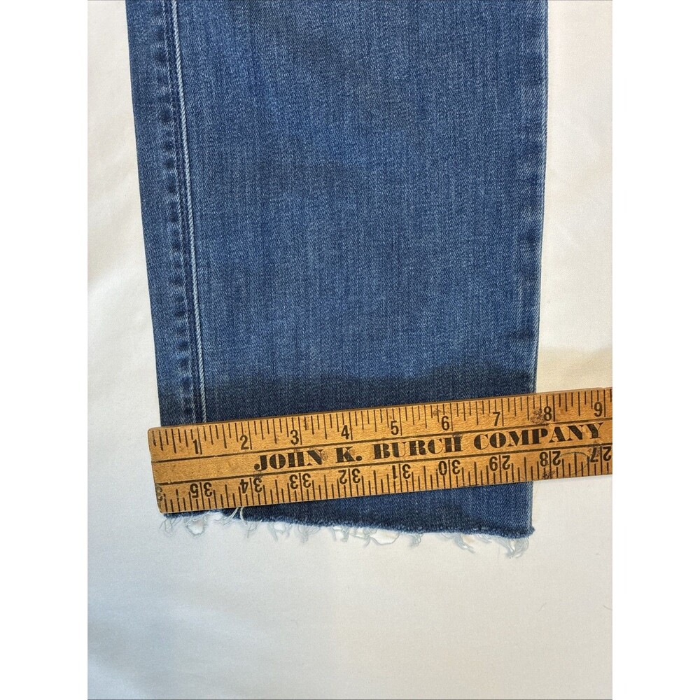 7 For All Mankind Raw Hem Straight Leg Jeans Women Size 33 Cut 28" L Blue Grunge - Picture 12 of 16
